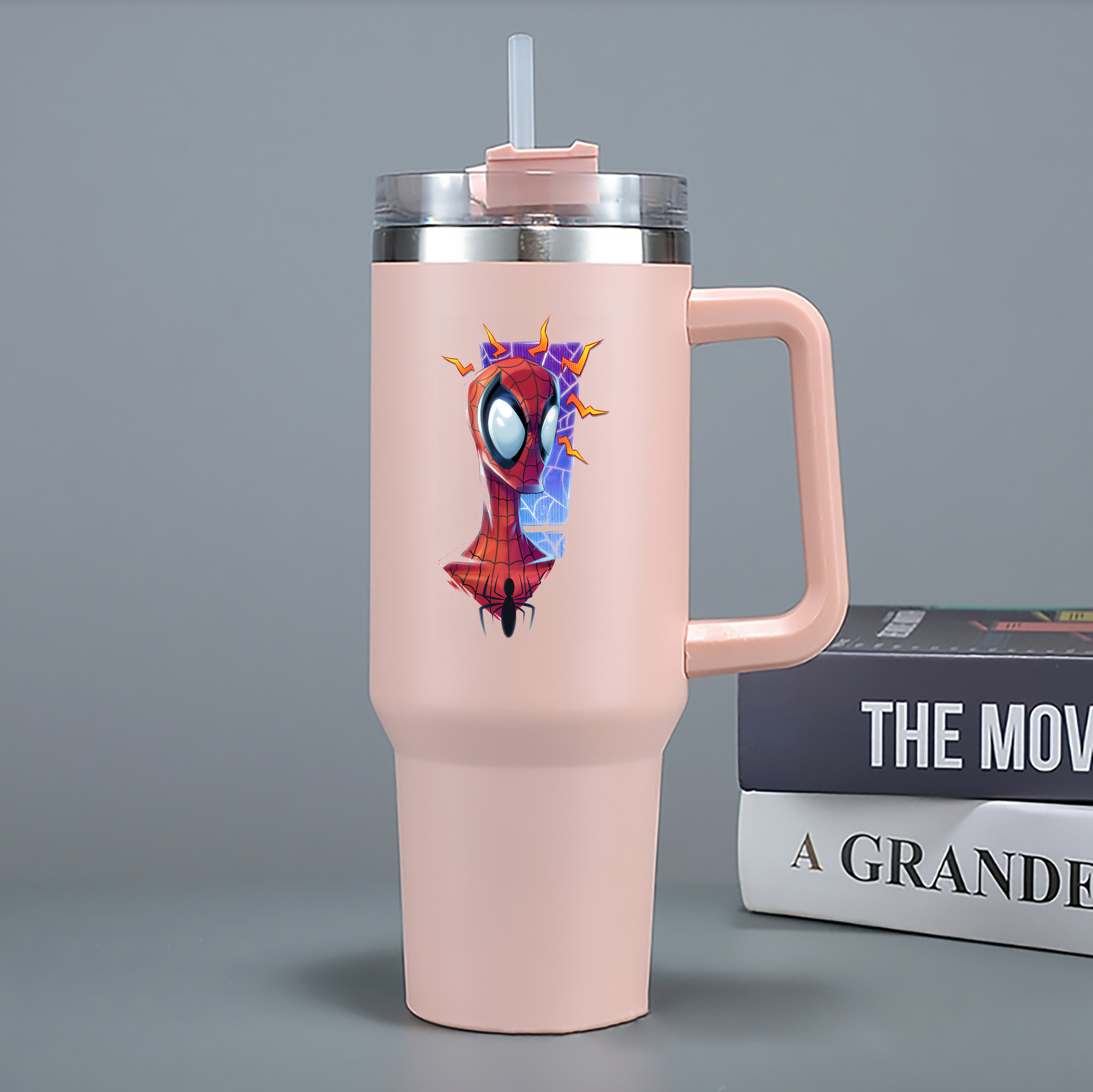 （画像用） Spider Man スパイダーマン 1200mL車用タンブラー - クリスタルステッカー（プラスチックストロー付き）